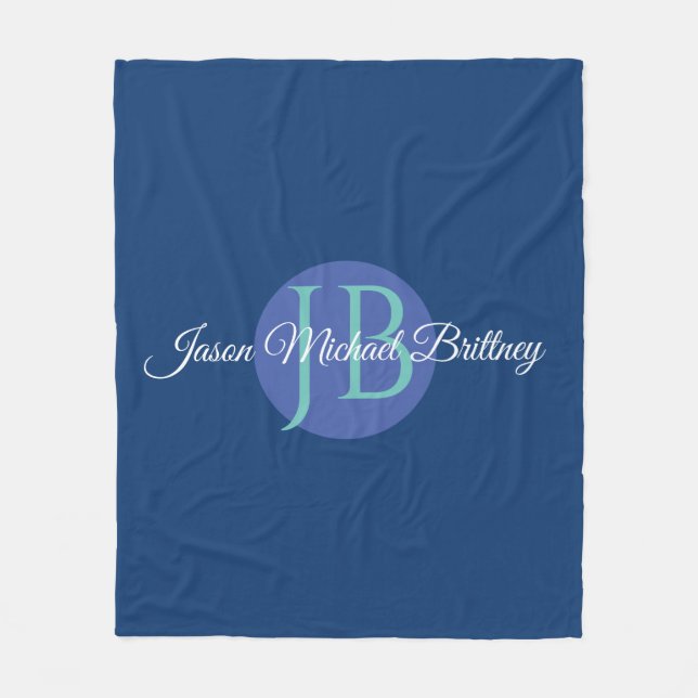 Cool Design Personalise Kid's Name & Monogram Fleece Blanket (Front)