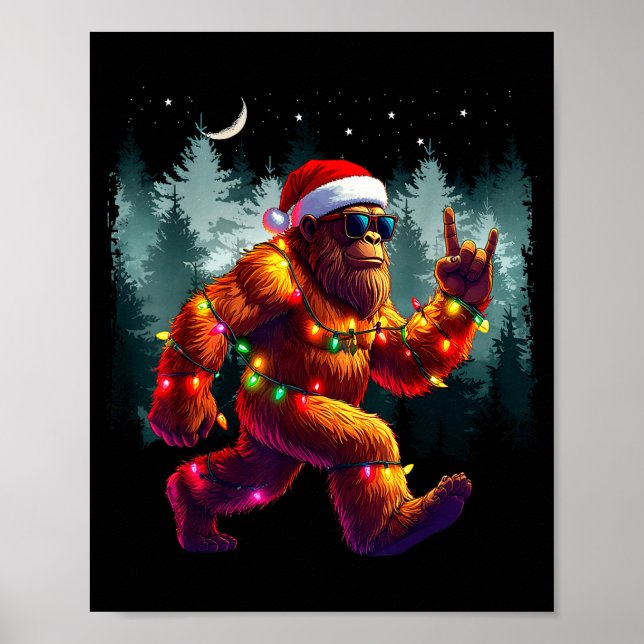 Cool Devil Horns Sasquatch Holiday Lights Christma Poster (Front)