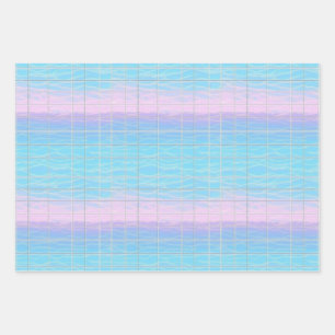 Cool Digital Vaporwave Poolcore Pink Blue Pattern Wrapping Paper Sheet