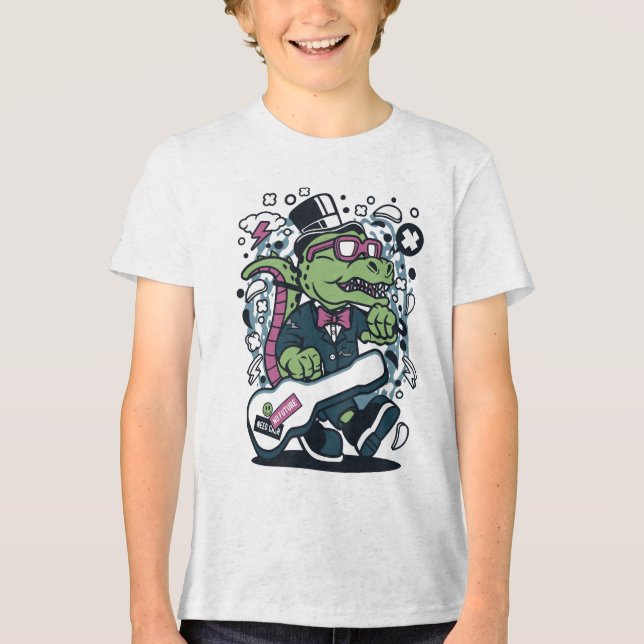 Cool Dino with Top Hat Kids T-Shirt (Front)