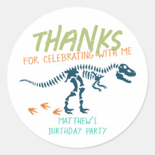Cool Dinosaur Dig Boys Birthday Thank You Favour Classic Round Sticker