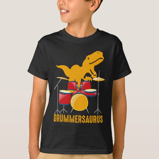 Cool Dinosaur Drummer Reptiles Musician Drum Lover T-Shirt (Front)