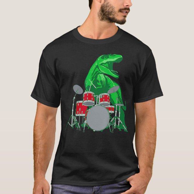Cool Dinosaur Drummer Shirt - Best Gift For All (Front)