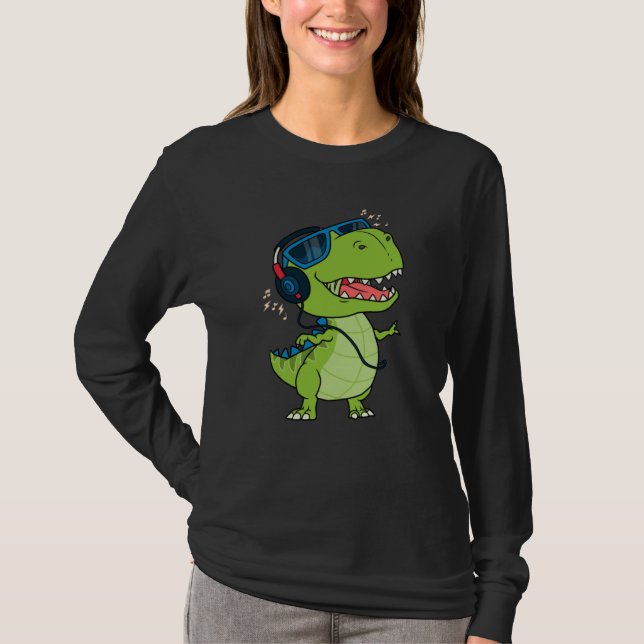 Cool dinosaur listening to music T-Shirt (Front)