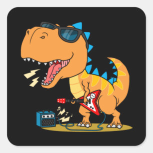 Cool dinosaur playing guitar square sticker