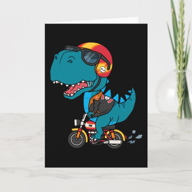 Cool dinosaur riding a motorcycle card (Front)