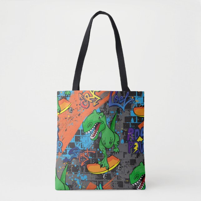 Cool Dinosaur Skateboard Seamless Pattern Tote Bag (Front)