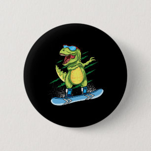 Cool Dinosaur Snowboarding Skiing Dabbing T Rex Sn 6 Cm Round Badge