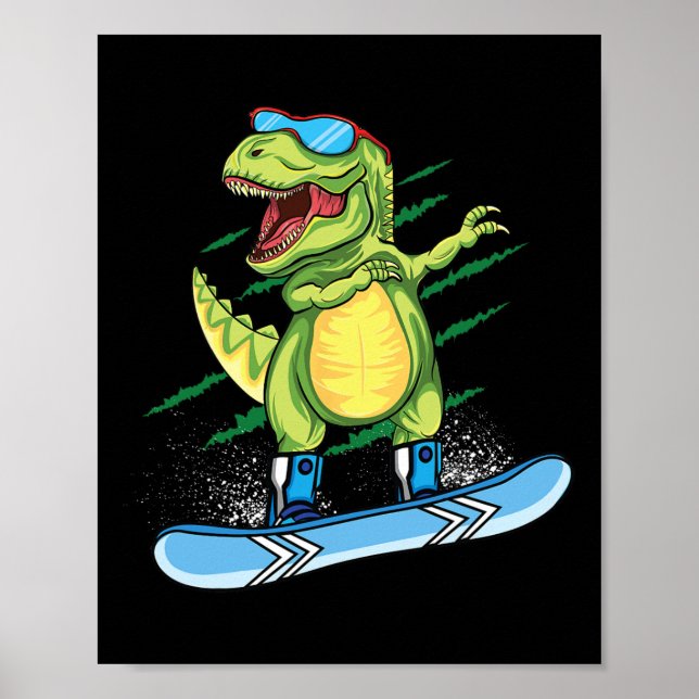 Cool Dinosaur Snowboarding Skiing Dabbing T Rex Sn Poster (Front)