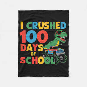 Cool Dinosaur T-rex Monster Truck Crushed 100 Days Fleece Blanket