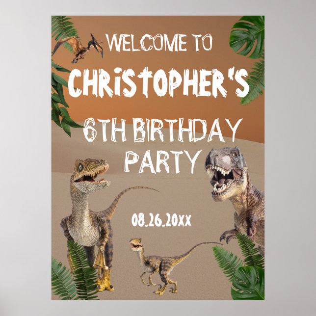 Cool Dinosaurs Birthday Party welcome Poster (Front)