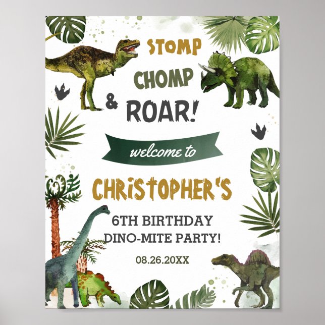 Cool Dinosaurs Jurassic Boy Birthday Party Welcome Poster (Front)
