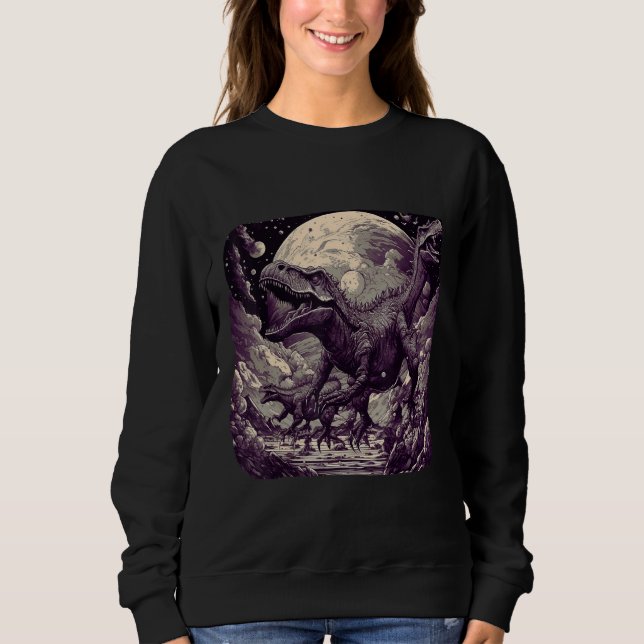 Cool Dinosaurs Space Graphic Fantasy Art Sweatshirt (Front)