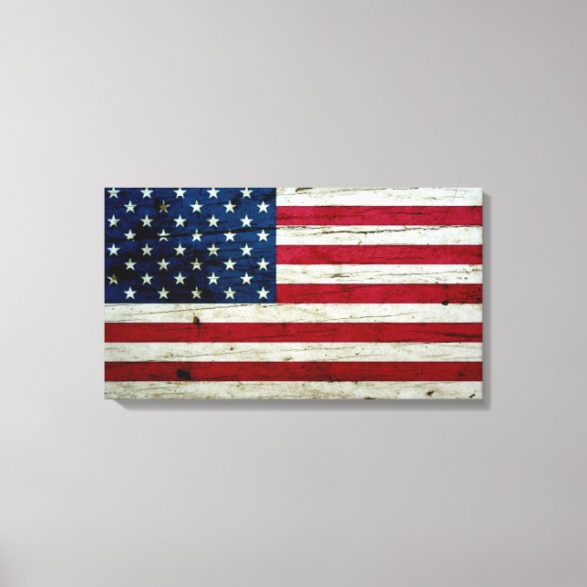 Cool Distressed American Flag Wood Rustic Canvas Print (Front)