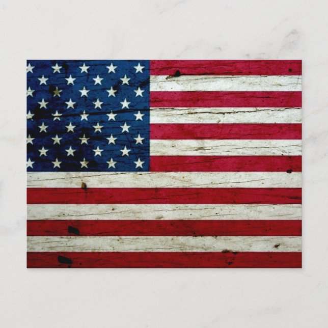 Cool Distressed American Flag Wood Rustic Postcard (Front)