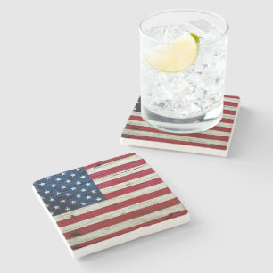 Cool Distressed American Flag Wood Rustic Stone Coaster