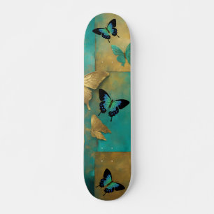 Cool Distressed Grunge Teal Butterfly Skate Deck