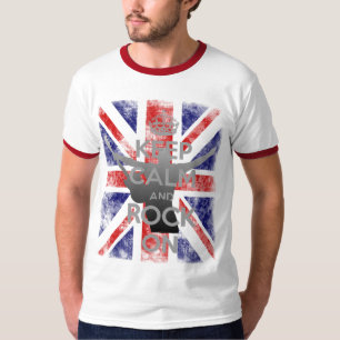 Cool Distressed Keep Calm and Rock On UK Flag T-Shirt
