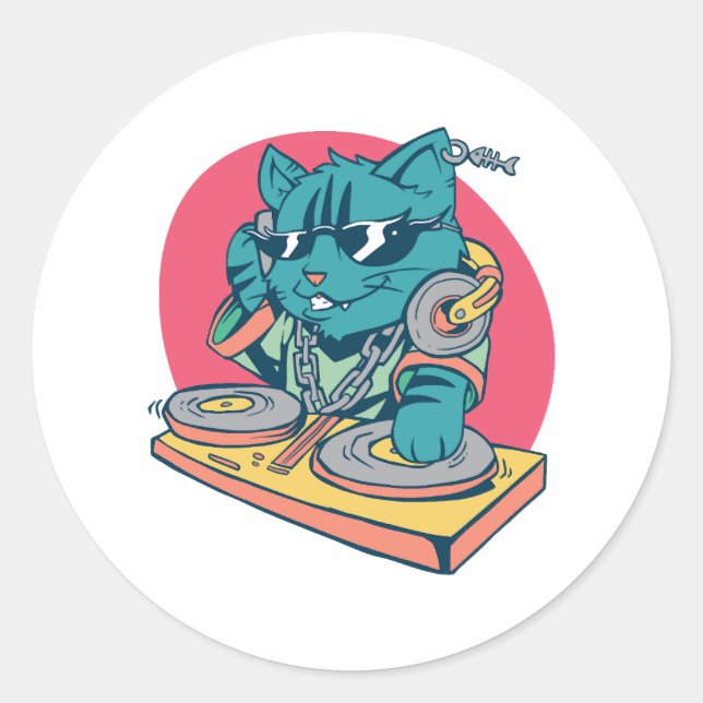 Cool DJ Cat Classic Round Sticker (Front)