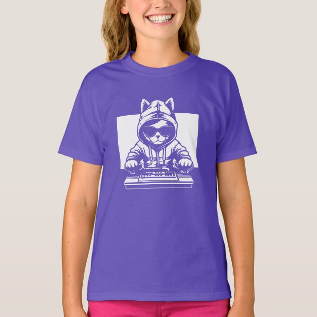 Cool DJ Cat | DJ Cat with Sunglasses Awesome T-Shirt (Front)