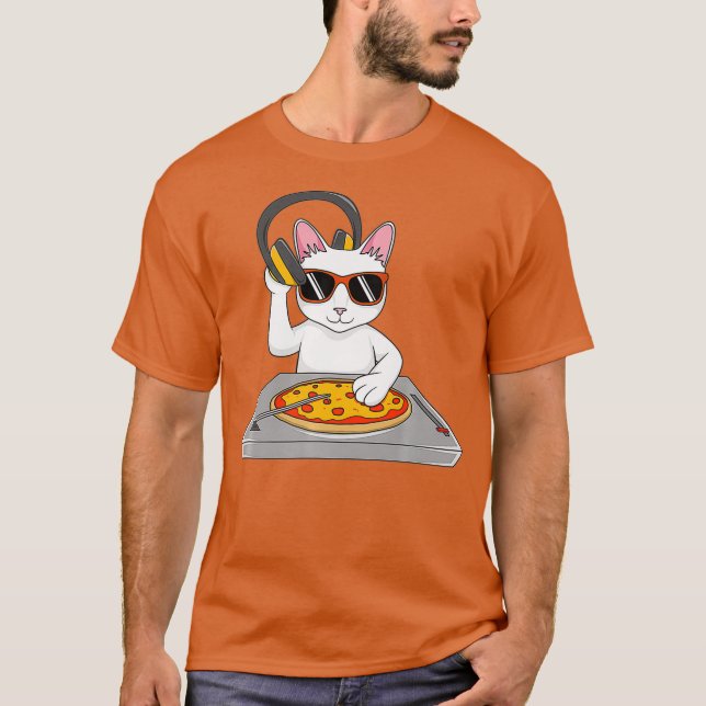 Cool DJ Cat Pizza Gift For Men Women Boys Funny T-Shirt (Front)