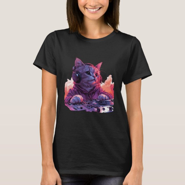 Cool DJ Cat Shirt, Funny Cat Shirt (Front)