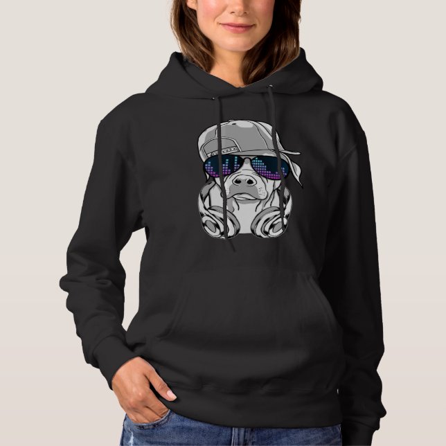 Cool DJ Dog with Sunglasses Headphones and Cap Hoodie (Front)