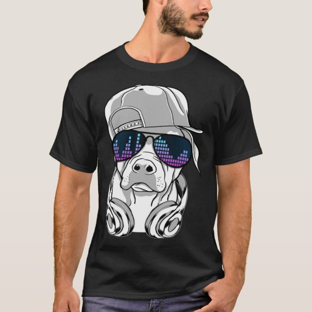 Cool DJ Dog with Sunglasses Headphones and Cap T-Shirt (Front)