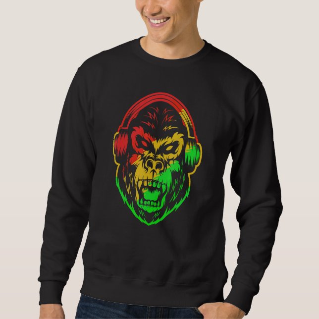 Cool Dj Monkey Turntable Discjockey Reggae Sweatshirt (Front)
