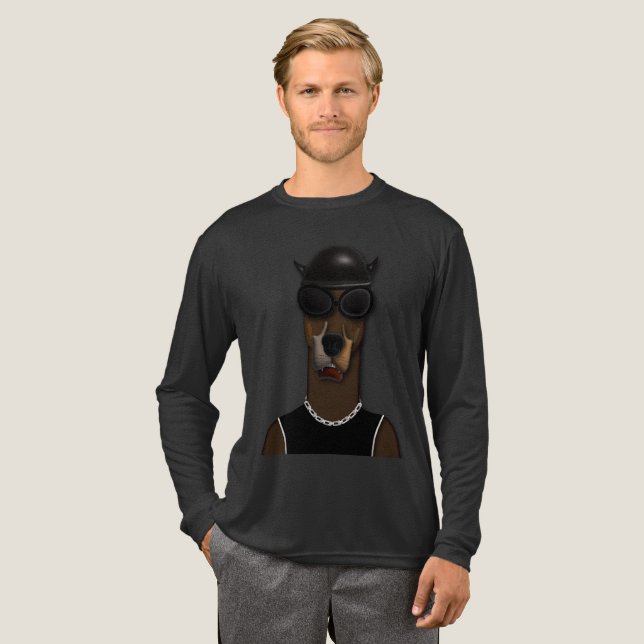Cool Doberman Biker Dog Long Sleeve T-Shirt  Tri-Blend Shirt (Full Front)