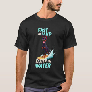 Cool Doberman Pinscher Surfing Dog T-Shirt