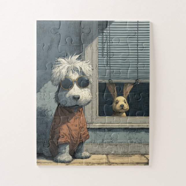 Cool Dog and Curious Bunny Jigsaw Puzzle (Vertical)
