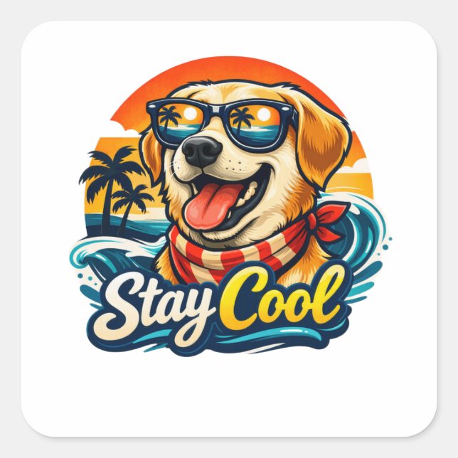 Cool Dog at Sunset Square Sticker (Front)