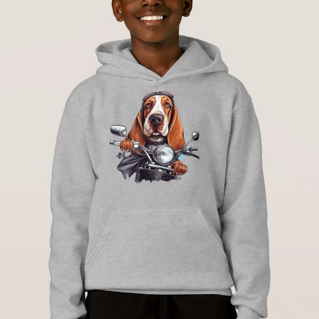 Cool dog biker, cute basset hound dog driver (Front)