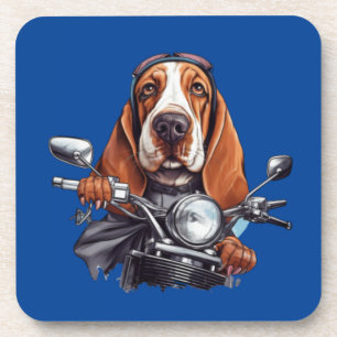 Cool dog biker, cute basset hound dog driver coaster