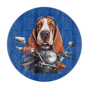 Cool dog biker, cute basset hound dog driver cutting board