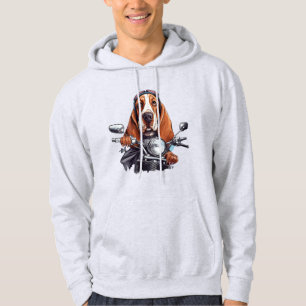 Cool dog biker, cute basset hound dog driver hoodie