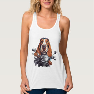 Cool dog biker, cute basset hound dog driver singlet