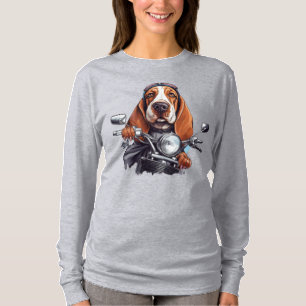 Cool dog biker, cute basset hound dog driver T-Shirt