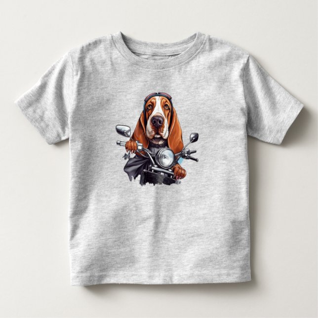 Cool dog biker, cute basset hound dog driver toddler T-Shirt (Front)