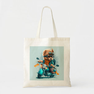Cool dog biker, cute driving dog tote bag