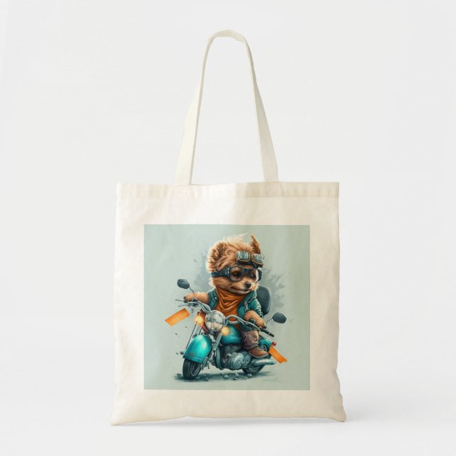 Cool dog biker, cute driving dog tote bag (Front)