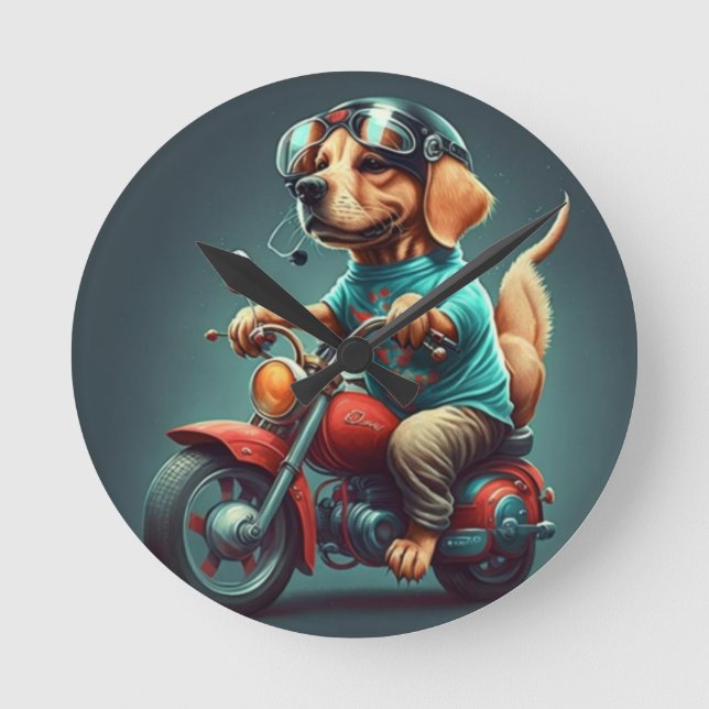 Cool dog biker,cute driving dog  wall clock (Front)