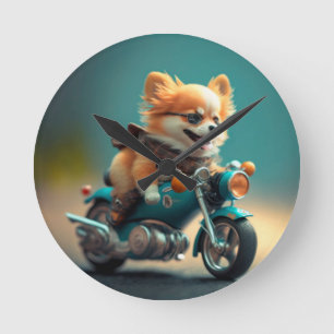 Cool dog biker,cute driving dog wall clock