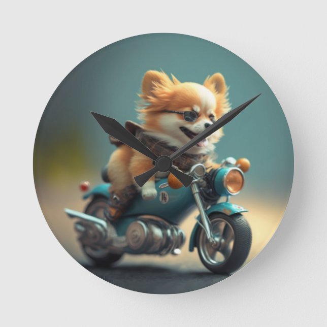 Cool dog biker,cute driving dog  wall clock (Front)