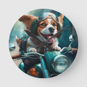 Cool dog biker,cute driving dog wall clock