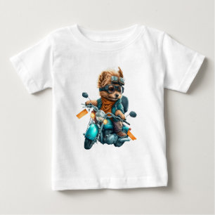 Cool dog biker, cute Yorkshire terrier dog driver Baby T-Shirt