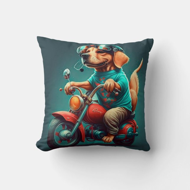 Cool dog bikers driving bikes cute throw pillow (Front)