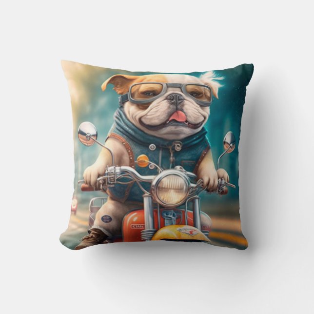 Cool dog bikers driving bikes cute throw pillow (Front)
