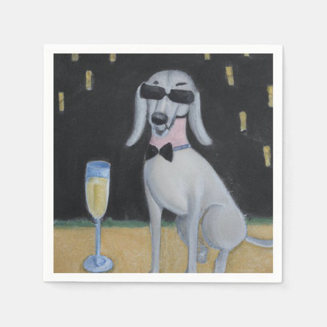 Cool Dog Drinking Champagne     Napkin (Front)